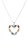 Rainbow Multicolor Oval Gemstone Heart Pendant Necklace in 18k Gold