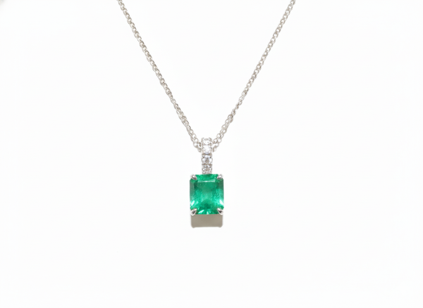 Classic 2.30 carat Emerald cut Natural Emerald Pendant Necklace in 14K Gold Gift for Her