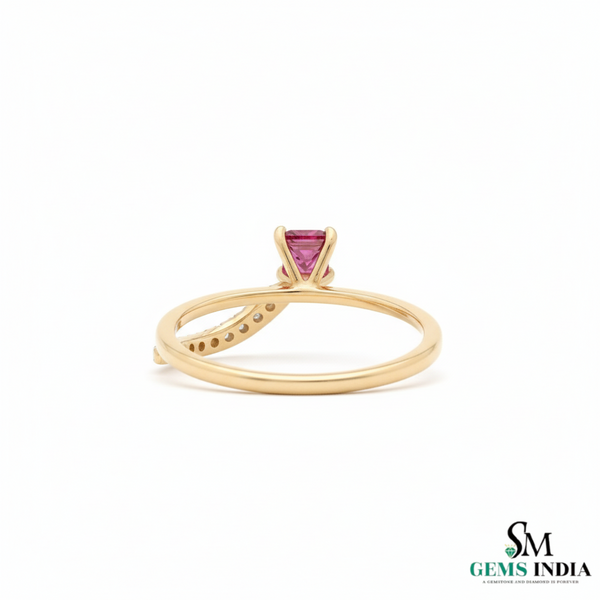 Princess Cut Natural Ruby Ring with Diamond Twist Band in 14k Gold