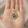 Natural Emerald Floral Swirl Pendant in Gold – Diamond Accent Pendant