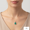 Green Gemstone Emerald and Diamond Halo Necklace 4.20 carat Oval Cut Gold Design