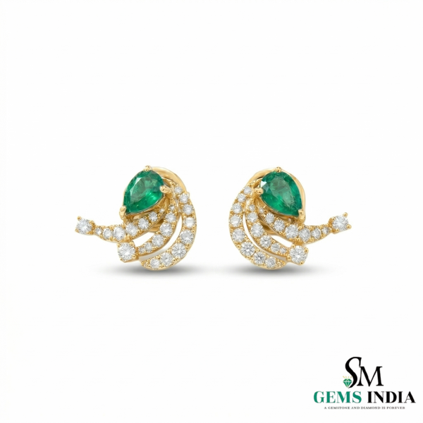 Pear Shape Emerald Earrings with Diamond Swirl – Fine Gold Jewelry