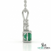 Emerald Cut Green Emerald Pendant with Double Round Diamond Accent