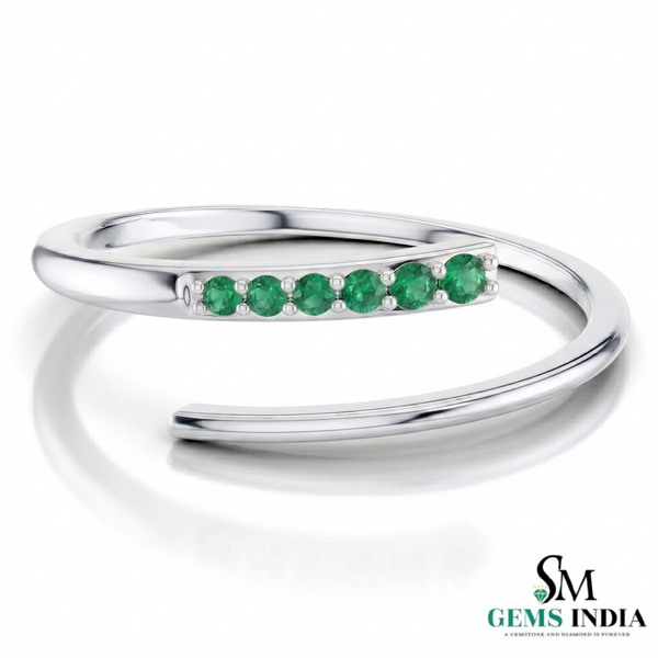 Open Emerald Band Ring – Modern Wrap Style Green Gemstone Dainty Fine Jewelry