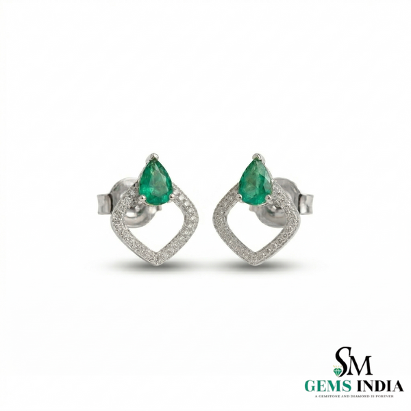 Luxury Pear Shape Emerald & Diamond Stud Earrings for Women
