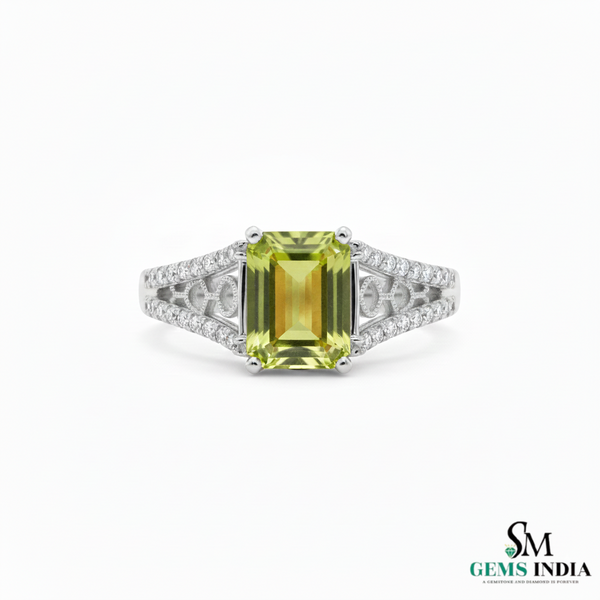 Natural Green Peridot & Diamond Ring – Emerald Cut in 14k and 18k Gold