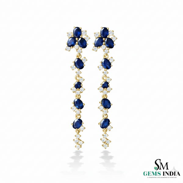 Elegant Blue Sapphire Diamond Dangle Earrings – Luxury Fine Jewelry