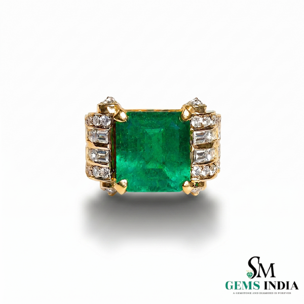 Octagon cut Emerald Ring in 14K Gold Minimalist Gold Band Ring