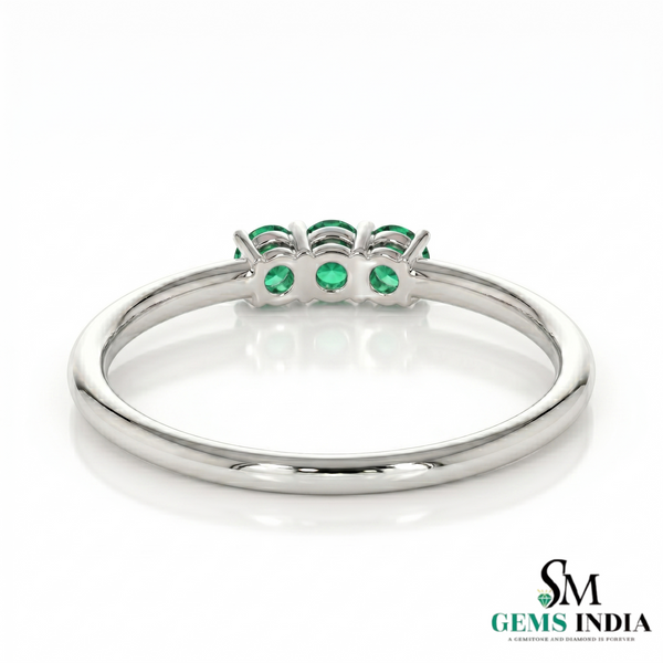 Elegant Three Emerald Ring - Dainty Minimal Silver Stacking Ring