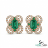 Designer Emerald cut Emerald and Round Emerald& Diamond Statement Stud Earrings