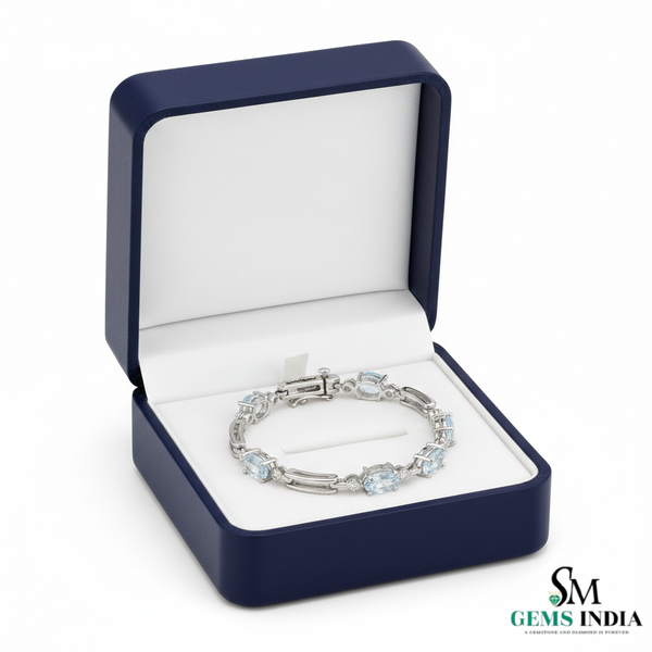 Elegant Oval Aquamarine Diamond Bracelet with Diamond Accents - Fine Jewelry