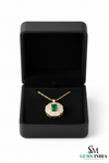 Emerald Cut Green Emerald & Diamond Halo Pendant Necklace