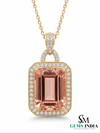 Emerald Cut Morganite Halo Pendant with Diamond Bail – Elegant Bridal Necklace