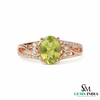 Oval Peridot Ring with Diamond Leaf Accents - Promise ring