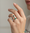 Pear & Emerald Cut Emerald Open Ring with Diamond Bar
