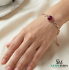 Luxury Ruby Cabochon Bracelet with Diamond Halo – Elegant Adjustable Gemstone Bracelet for Women