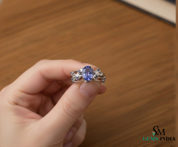Oval Cut and Round Spiral Tanzanite Ring – Nature-Inspired Ring