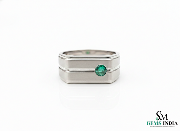 Round Natural Emerald Men's Band In 14k Gold / Men's Engagement Ring For Women And Girls / Men's Wedding Band