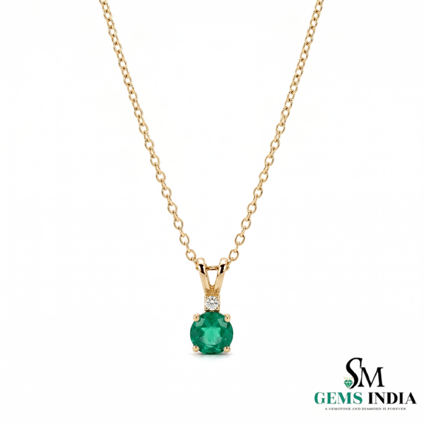 Round Cut Emerald Diamond Pendant Necklace – Minimalist Fine Jewelry