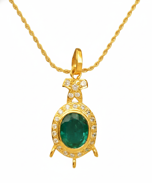 9.50 carat Royal Green Natural Emerald Necklace Diamond Accent Oval Pendant in 14k Gold