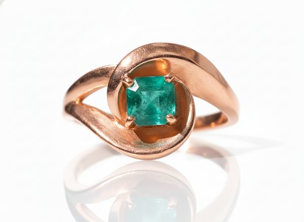 Octagon Shape Natural Emerald Engagement Ring in 14K Gold Modern Twist Band Design