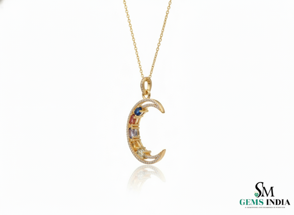 Zodiac-Inspired Oval shaped Multi-Color Gemstone Diamond Rainbow Gemstone Pendant