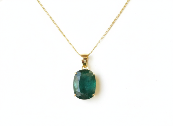 10.40 Carat Natural Emerald Pendant: 14k Gold Cushion Cut Gemstone