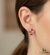 Rainbow Gemstone Crescent Moon Stud Earrings – Multicolor Sapphire & Diamond Accent Celestial Earrings