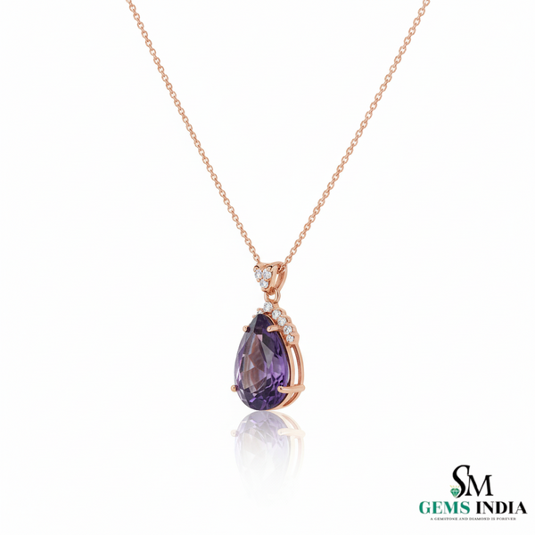 Luxury Pear Cut Amethyst Pendant with Diamond Halo in 18k gold
