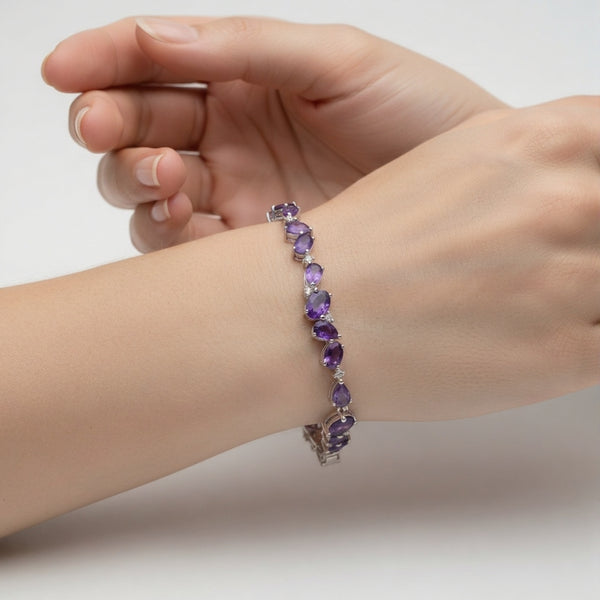 Oval and pear Handcrafted Amethyst Tennis Bracelet - february birthstone bracelet