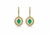 14K Gold Oval Shape Natural Emerald Diamond Dangle Earrings Vintage Style Women Earring