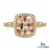 Cushion Cut Peach Statement Morganite Halo Ring with Brilliant Diamond Border