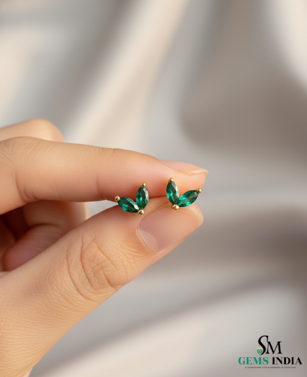 Fine Jewelry Marquise Emerald Stud Earrings for Women - Green Gemstone Jewelry