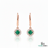 Round Emerald Halo Diamond Drop Leverback Earrings - Fine Gemstone Jewelry