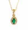 1.02 carat Oval shape Natural Green Emerald Halo Diamond Pendant Necklace in 14K Gold