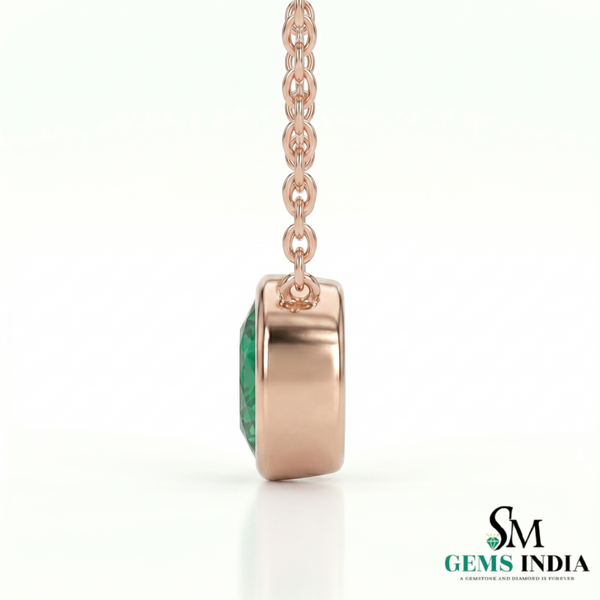 Round Emerald Bezel Set Pendant Necklace – Minimalist Solitaire Green Gemstone Fine Jewelry