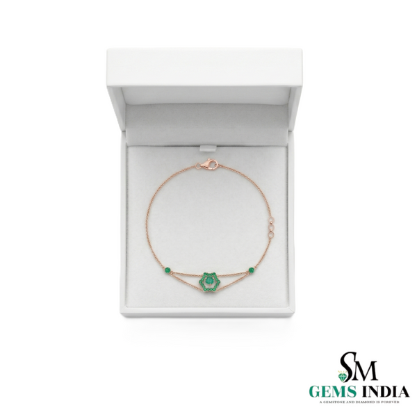 Emerald Cluster Flower Bracelet with Dual Chain – Minimal Gold Bracelet