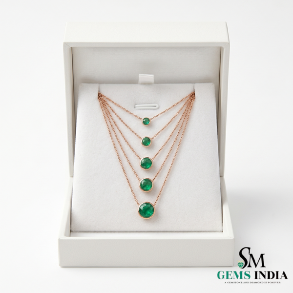 Dainty Emerald Necklace in 14K Gold Minimalist Round Emerald