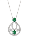 Floral Double Loop Round Natural Emerald and Diamond Teardrop Pendant in 14k gold