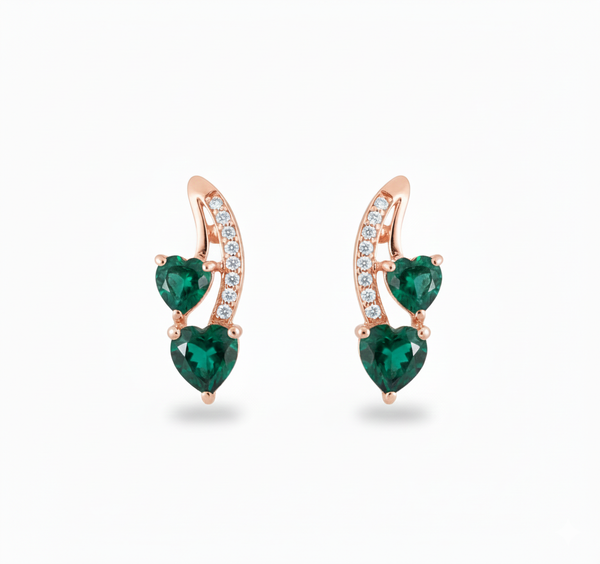 3.50 carat Green Natural Emerald Heart Drop Earrings Sparkling Diamond Curve