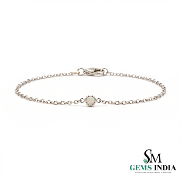Round Opal October Birthstone Bracelet - Dainty Fine Jewelry Gift for Her