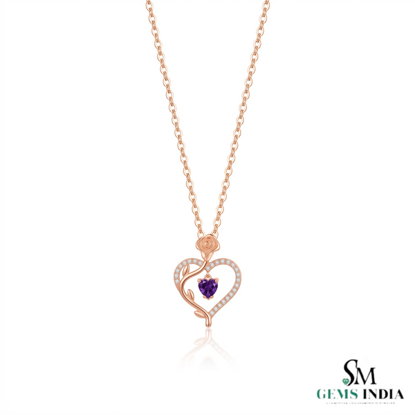Amethyst Love Heart Pendant With Diamond Accents – Romantic Gift