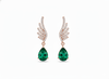 Pear shape Natural Emerald Wing Drop Earrings with Diamond Accents in 14k Gold