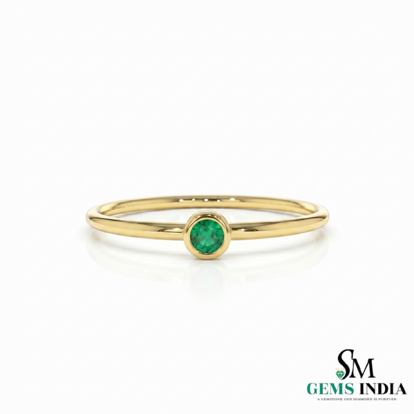 Tiny Emerald Ring Minimalist Green Stone Stacking Band for Women