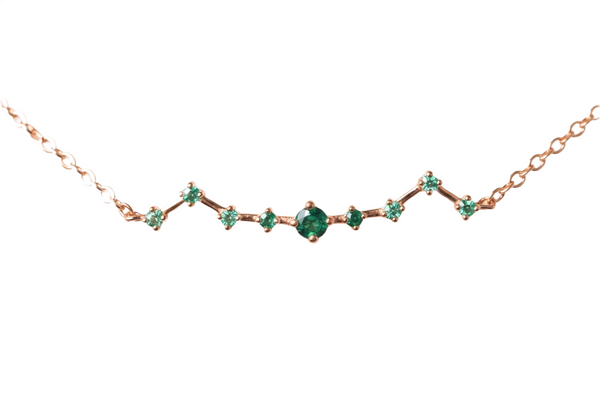 Natural Emerald & Diamond Baguette Necklace in 14K Solid Gold Fine Gift for Her