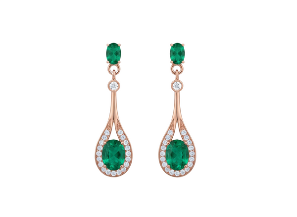 3.20 carat Oval Natural Emerald Teardrop Earrings in 14k Gold Diamond Accent Drop Style