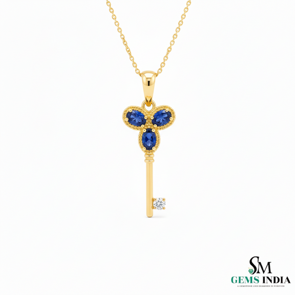 Natural Oval Tanzanite Key Pendant with Diamond Halo