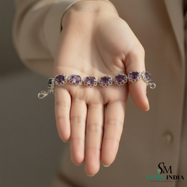 Vintage Style Oval Natural Amethyst Bracelet - Luxury gemstone bracelet