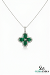 Oval Emerald Cluster Clover Pendant with Diamond Halo in Gold