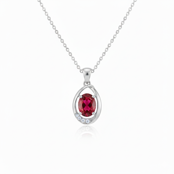 Oval Ruby & Diamond Halo Pendant Special Surprise gift for her